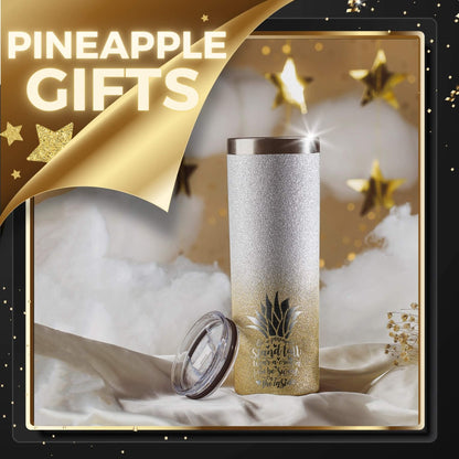 Onebttl Pineapple Glitter Tumbler - Stand Tall, Wear a Crown, Always Be Sweet - 20oz/590ml Stainless Steel Insulated Tumbler - Pineapple Gifts for Women and Lovers - Gold-Silver Gradient