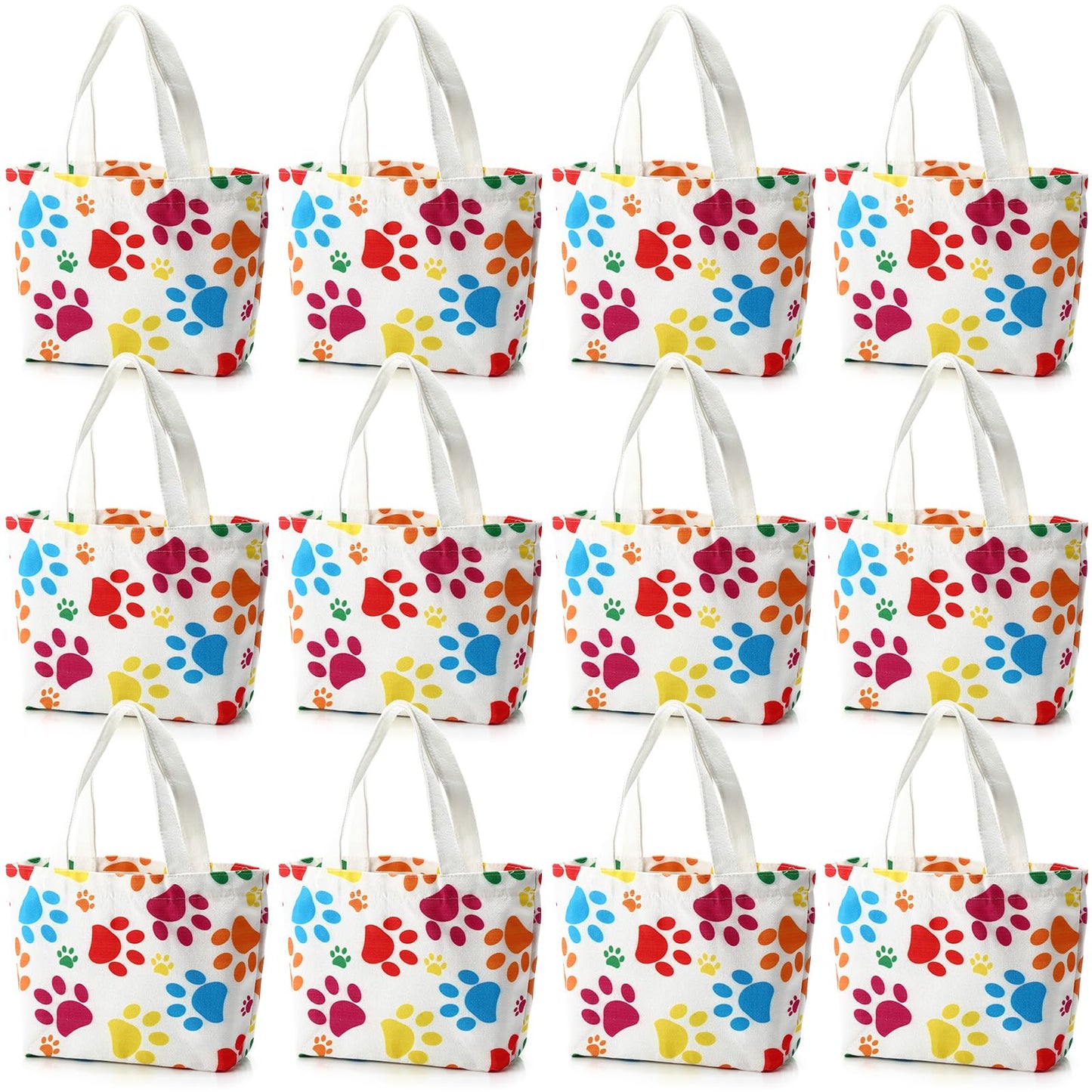 Dansydaisy 12 pcs Dog Paw Print Gift Bags Puppy Canvas Bags Pet Treat Bags 11.8 x 7.9 x 3.9 Inch Reusable Gift Goodie Bags for Puppy Pet Treat Birthday Party Supplies