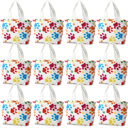 Dansydaisy 12 pcs Dog Paw Print Gift Bags Puppy Canvas Bags Pet Treat Bags 11.8 x 7.9 x 3.9 Inch Reusable Gift Goodie Bags for Puppy Pet Treat Birthday Party Supplies