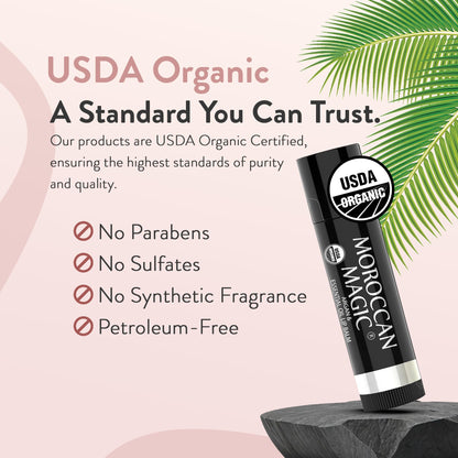 Moroccan Magic Organic Lip Balm 5 Piece Variety Pack Gift Set | Ultra-Hydrating Argan & Essential Oil Lip Moisturizer + Vitamin E | Smooth | Natural | Non-Toxic | Cruelty Free | 5 Pack