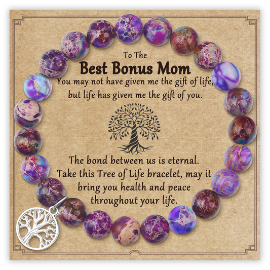 Sereney Birthday Gifts for Grandma Mom Bonus Mom, 60th 70th Birthday Gifts for Women as Grandmother Gifts, Bonus Mother Tree of Life Bracelet as Birthday Gift,Sister Bracelets for Women as Sister Gift