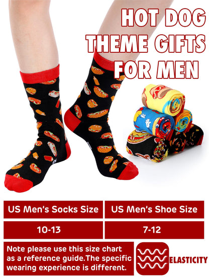 Haysandy 6 Pairs Funny Food Socks for Men Novelty Snack Lover Gift Crazy Design Socks for Pepper Bacon Hot Dogs Burger Pizza