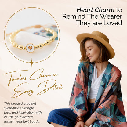 Inspirational Bracelets for Women – 18K Gold Plated – Motivational Gift Heart Pendant with Card
