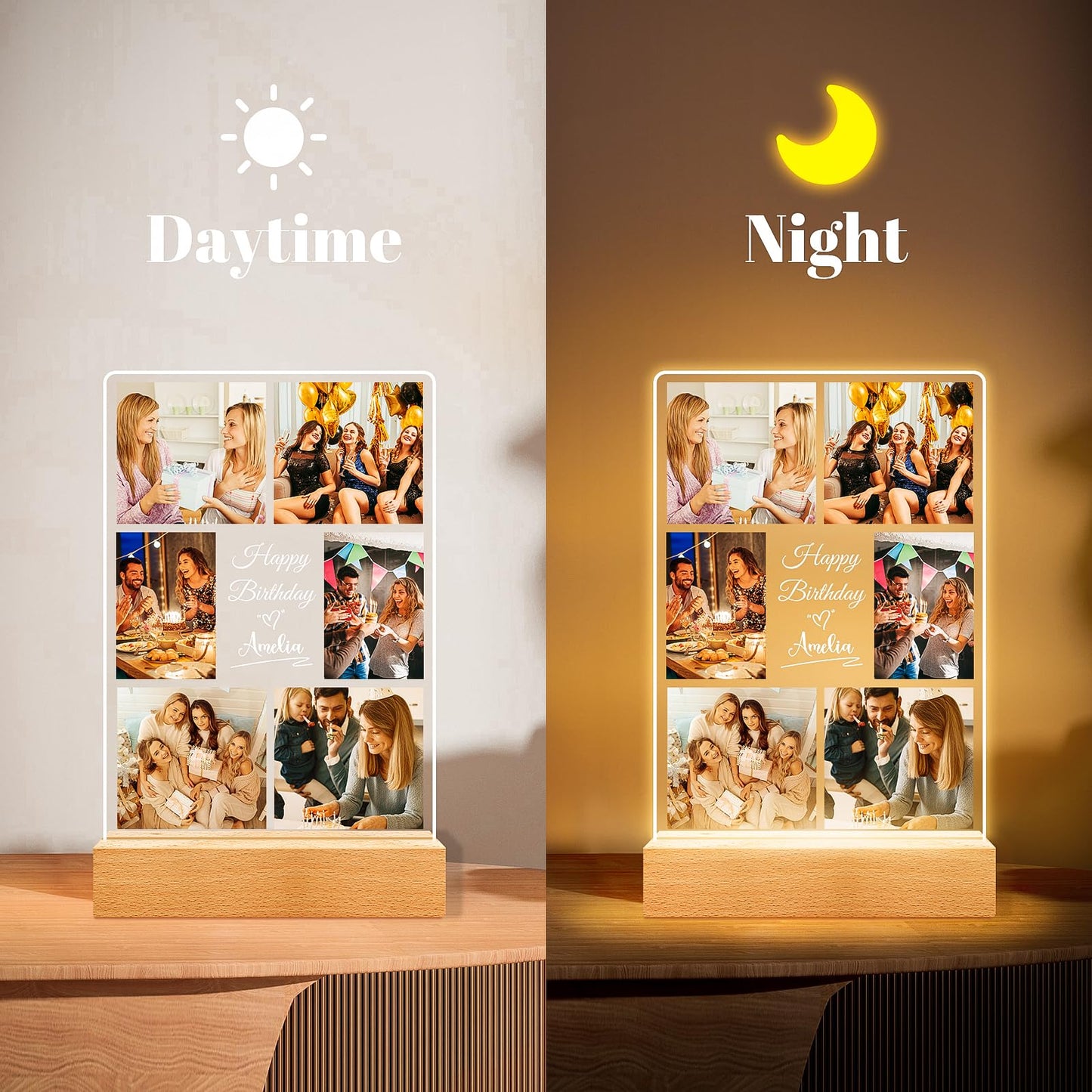 Jkolalin Custom Picture Frames with Photo, Personalized Picture Frame with Night Light, Custom Photo Frame, Customized Best Friend Photo Gifts, Personalized Birthday Gifts for Women Friends Her Him