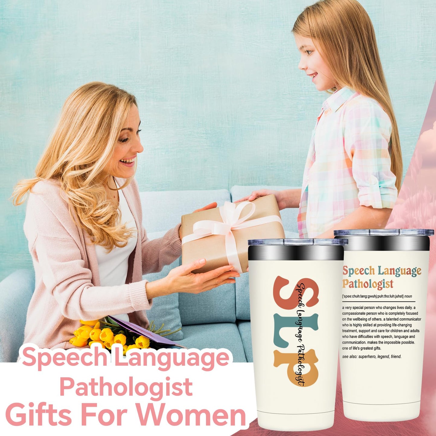 SpenMeta SLP Gifts for Women - Speech Language Pathologist Gifts - Speech Therapist Appreciation Thank You Gift, 20oz Tumbler Cup