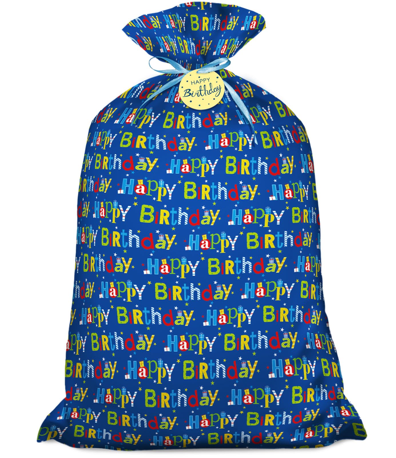 Laidans 56" Extra Large Blue Plastic Gift Bag, Jumbo Happy Birthday Gift Bag with Tag and Tie for Boy Kids Birthdays Parties or Holiday