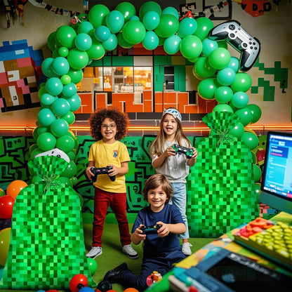 Jumbo Large Plastic Gift Bag Green Pixel Party Favor Bags for Boys 56''x36'' Video Game Kids Birthday Decorations Miner Theme Christmas Party Supplies