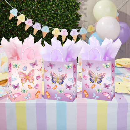 W WINTMING 16 Pcs Butterfly Gift Bags Butterflies Party Favor Bags with Tissue Paper Pink Purple Paper Goodie Bag Birthday Bag for Wedding, Birthday, Party Supplies and Gift (Butterfly)