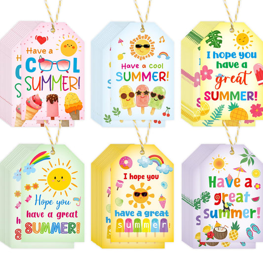 Ceiba Tree 60Pcs End of School Year Gift Tags with String Have a Cool Summer Hanging Thank You Tags for Teacher Appreciation Week End of the Year Gift Wrapping Supplies Graduation Party Decorations
