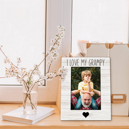 Grampy Gifts Picture Frame 5x7, Grampys Photo Frame, Christmas Fathers Day Birthday Gifts for Grampys from Grandkids, I Love My Grampy Wooden Picture Photo Frames for Desk Home Room Decor