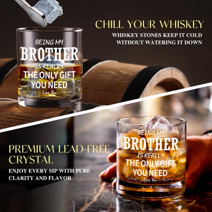 15 Pcs Brother Gifts from Sister Brother with 11 Oz Whiskey Glass Coaster Hat Socks Acrylic Plaque Bracelet Keychain, Birthday Christmas Christian Gift for Men Son Nephew Grandson