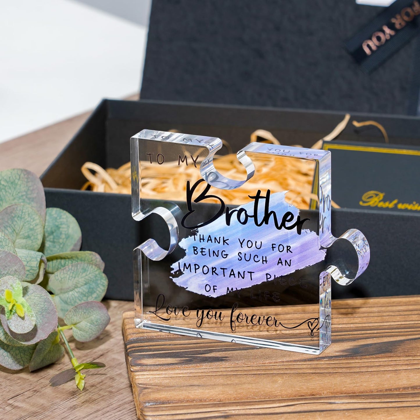 Gifts for Brother - Brother Gifts from Sister - Christmas Birthday Gifts for Brother - 4 * 4.7" Acrylic Puzzle with Gifts Box, Brother Fathers Day, Gifts from Sister, Best Brother Ever Plaque