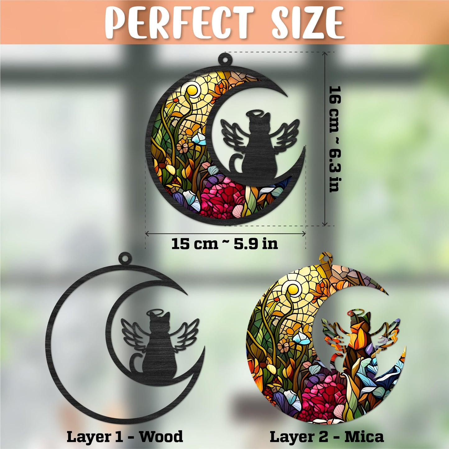 Cat Memorial Suncatcher for Windows Stained Glass,Pet Sympathy Gift to Memorialize The Loss,Unique Angel Cat Statue Suncatchers with Personalized Decorations