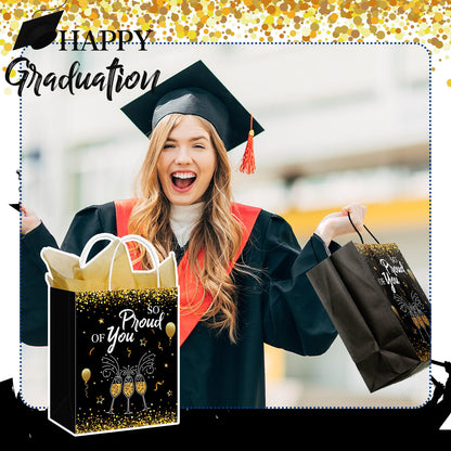 Geyoga 10 Pcs 13'' Large 2026 Graduation Party Favor Bags with Handles and Tissue Papers, Class of 2026 Graduation Gift Bags for High School College Congrats Grad Party Supplies(Black and Gold)