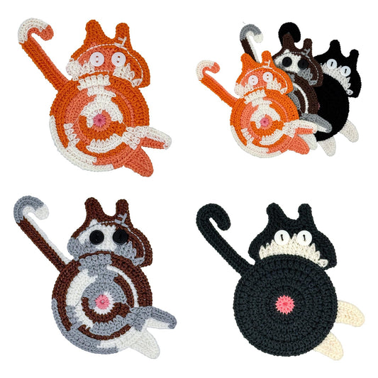 Handmade Crochet Cat Butt Coasters for Drinks - Set of 3 Funny Women Gifts for Cat Lovers, Absorbent Cotton Handwoven Drink Coaster Mats, Quirky Cute Themed Home Decor for Office Housewarming Mom Gift