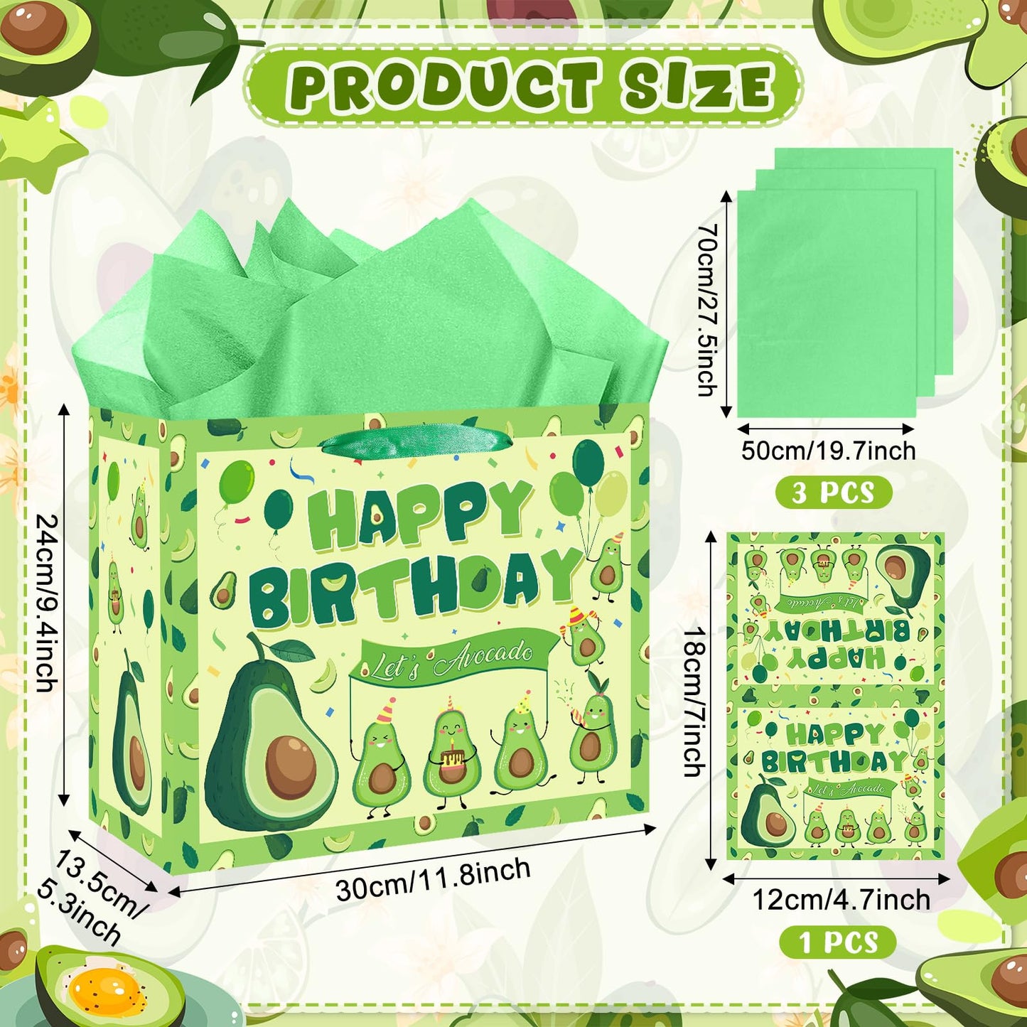 Yomaiha Avocado Birthday Gift Bag Fruit Avocado Gift Bag with Avocado Birthday Wrapping Paper and Card for Avocado Fruit Decorations Birthday Party Supplies