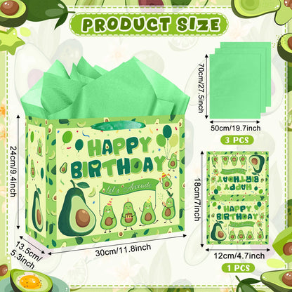 Yomaiha Avocado Birthday Gift Bag Fruit Avocado Gift Bag with Avocado Birthday Wrapping Paper and Card for Avocado Fruit Decorations Birthday Party Supplies