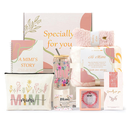 Mimi Gifts for Grandma – 9 Piece Mimi Gifts for Grandma, Thoughtfully Curated Gift Set with Blanket, Glass Cup, Birthday, Christmas from Grandkids