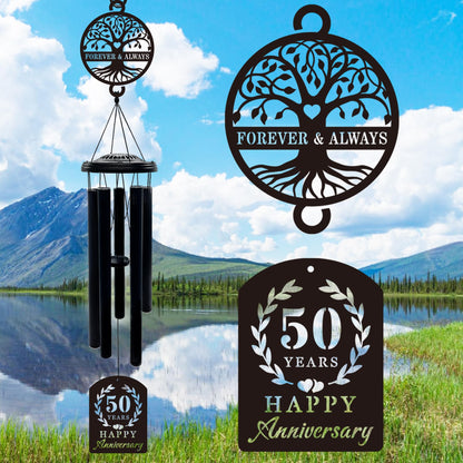 50th Anniversary Wedding Gifts for Couple,37" Golden Wedding Anniversary Wind Chimes, Unique 50 Years Marriage Keepsake for Parents Grandparents Wife Husband Friends (Tree of Life)