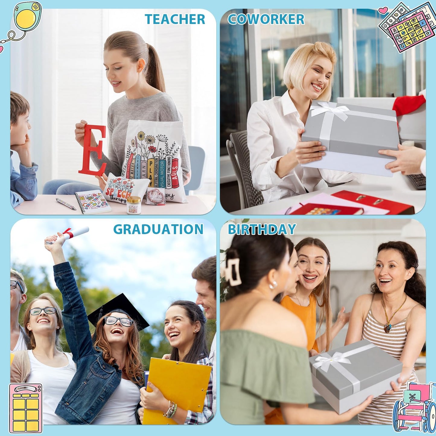 Remerry 12 Pcs Speech Language Pathologist Gifts for Women SLP Appreciation Gifts Set Includes Tote Bag Cosmetic Bag Glass Cup Candle Notebook Bracelet Badge Holder for Graduation Teacher Coworker