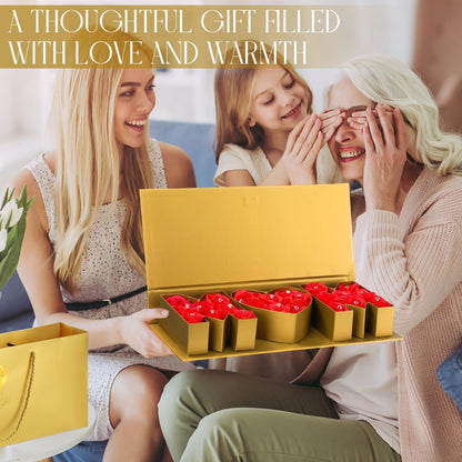 Ctosree 2 Sets Mother's Day Mom Flower Gift Box with 18'' x 7.7'' x 2.7'' Empty MOM Letter Shaped Box Gift Bags Greeting Cards for Mother's Day Birthday Flower and Arrangements(Gold)