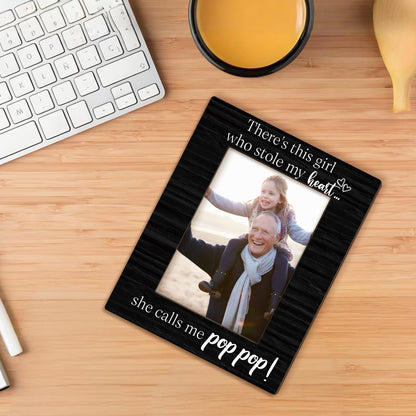 Pop Pop Gifts Picture Frame 5x7, Grandpa Photo Frame, Fathers Day Christmas Birthday Gifts for PopPop Grandpa, She Calls Me PopPop Black Wooden Picture Photo Frames for Desk Home Room Decor