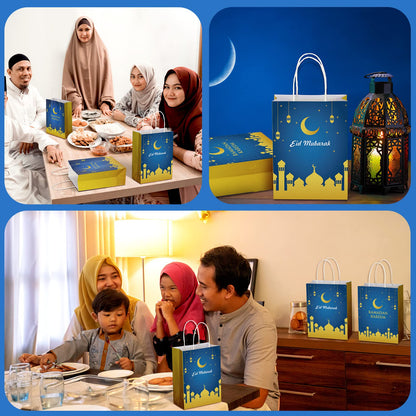 Sinmoe 18 Pcs Eid Mubarak Paper Gift Bags with Handle, Ramadan Mubarak Goodies Paper Treat Bags for Gifts Wrapping Muslim Ramadan Party Supplies, 8.7 x 6.3 x 3.1 Inches