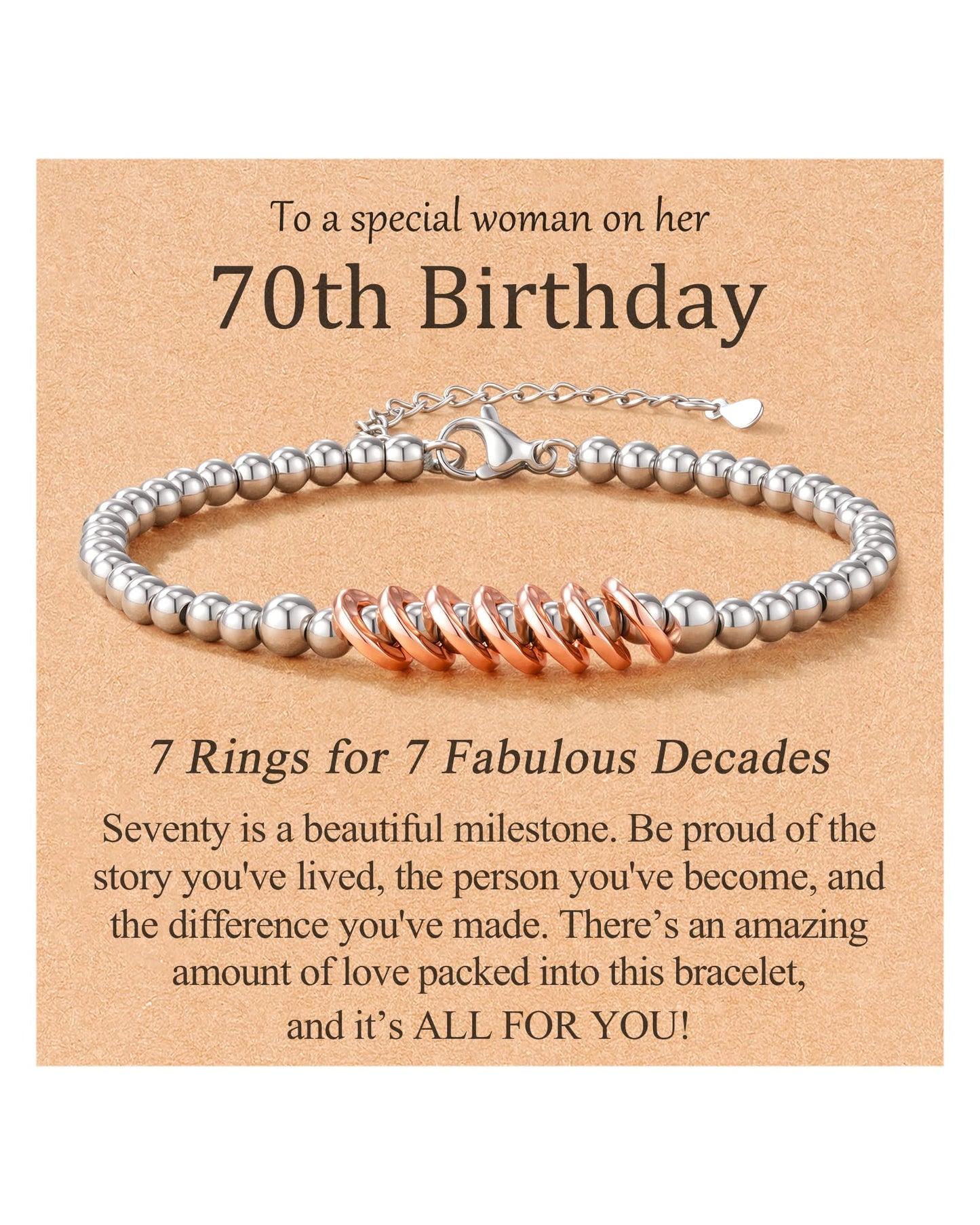 Classy 30th 40th 50th 60th 70th Birthday Gifts for Women Her, Inspirational Rose Gold Charm Bracelet Gifts for 30 50 60 Year Old Women Happy Birthday with Message Card
