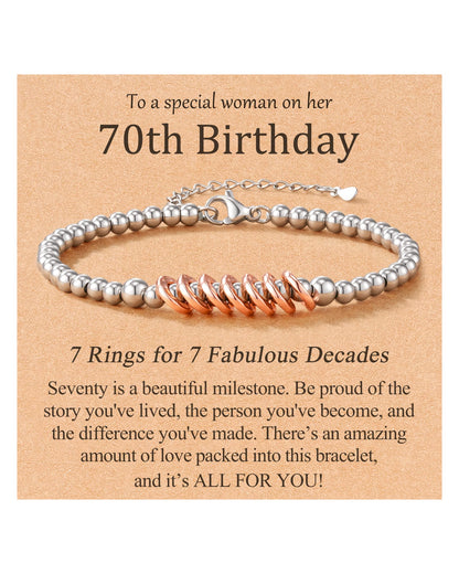 Classy 30th 40th 50th 60th 70th Birthday Gifts for Women Her, Inspirational Rose Gold Charm Bracelet Gifts for 30 50 60 Year Old Women Happy Birthday with Message Card