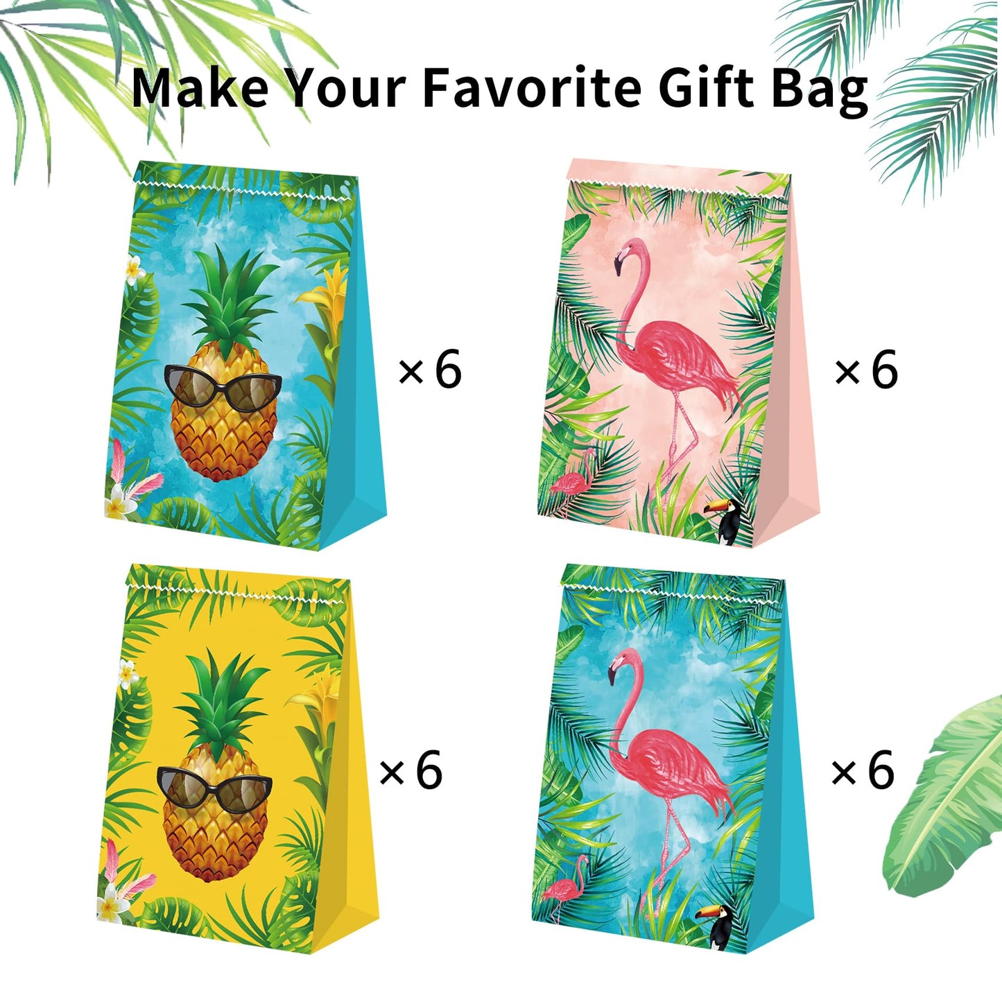 24Pcs Flamingo Goody Bags Hawaiian Gift Bags Luau Party Bags Flamingo Party Supplies Tropical Pineapple Party Favors Flamingo Birthday Party Supplies for Kids