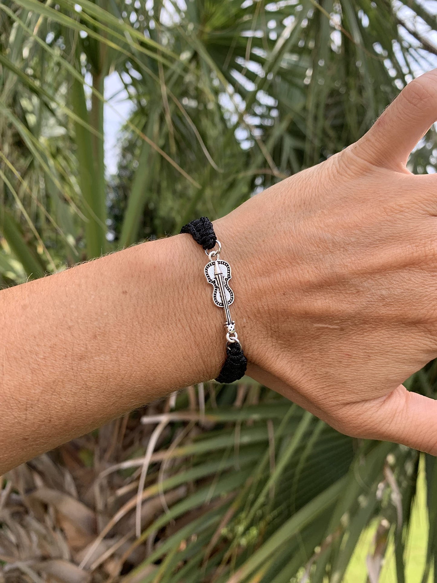 Infinity Collection - Violin Charm Bracelet (Black) Music Jewelry - Adjustable Friendship Bracelet, Braided String Stirrup Bracelet for Women, Teens and Girls. Gift for Musicians Violinist.