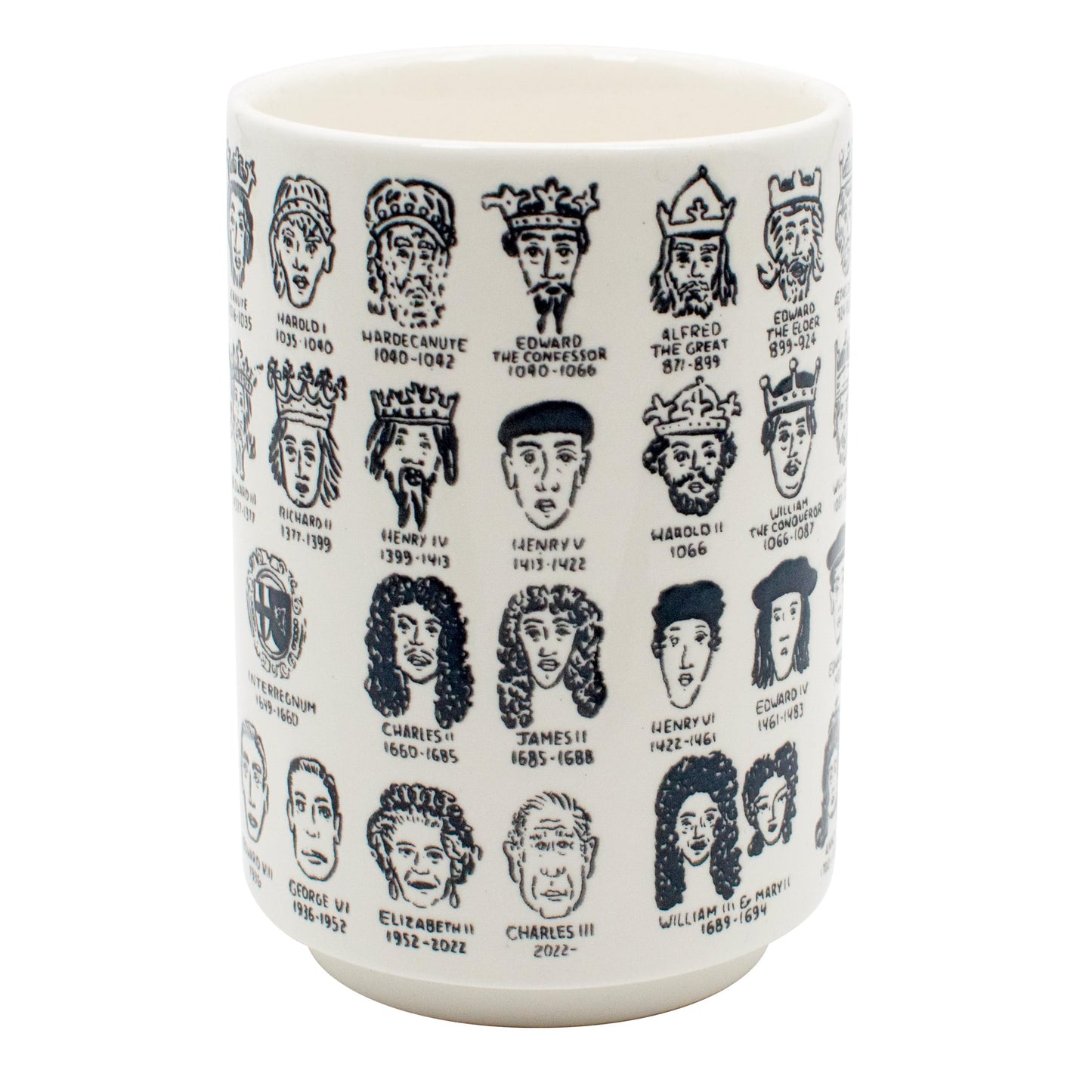 The Unemployed Philosophers Guild It's Hard to Get a Handle on English Monarchs - Porcelain Tea Cup Imprinted with Kings and Queens of England, Comes in a Fun Box, 9 oz