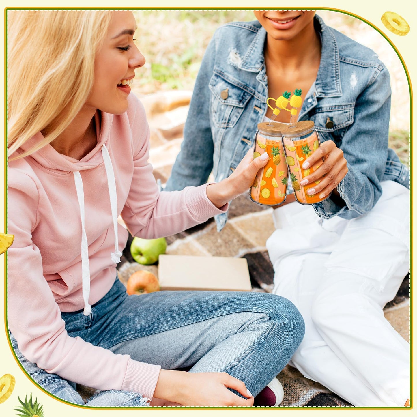 3 Pcs Pineapple Gifts Set for Women Bulk Summer Hawaiian Aloha Gifts for Mother's Day Pineapple Socks 16 oz Cute Drinking Glass Tumbler Cups with Lids and Straws Makeup Bags for Women Birthday Gift
