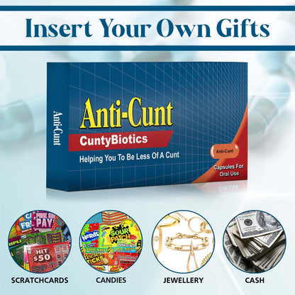 Gag Gifts for Men Funny Gifts Prank Pill Box White Elephant Christmas Yankee Swap Funny Prank Gift Birthday Gift for Dad Brother Friend Presents Empty Gift Box Fill with Candy (Anti-C*nt)