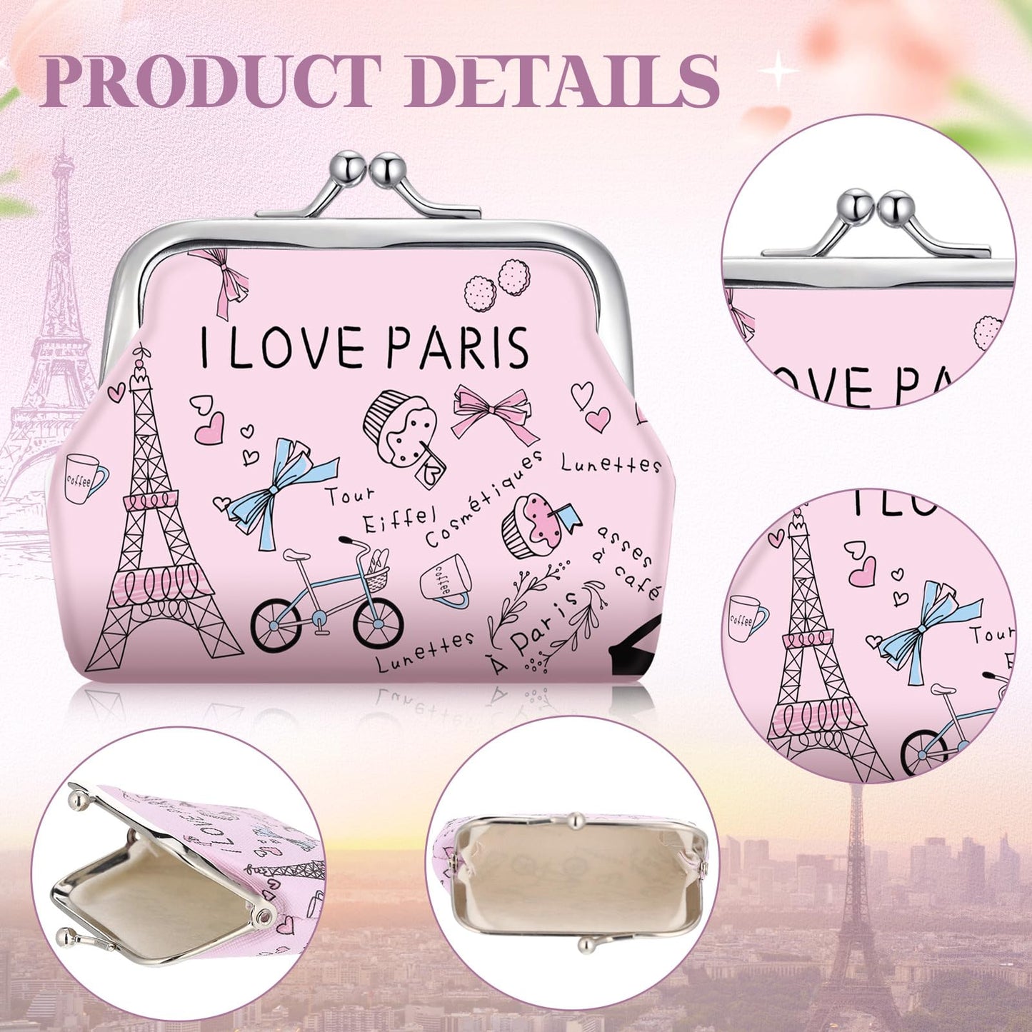 9 Pcs Paris Souvenir Coin Purse Bulk for Women Souvenirs Gifts Change Wallet City Travel Vintage Kiss Lock Change Purses Bulk for Ladies Women Mother Teacher