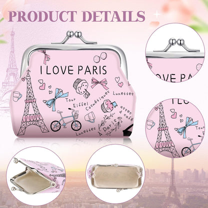 9 Pcs Paris Souvenir Coin Purse Bulk for Women Souvenirs Gifts Change Wallet City Travel Vintage Kiss Lock Change Purses Bulk for Ladies Women Mother Teacher