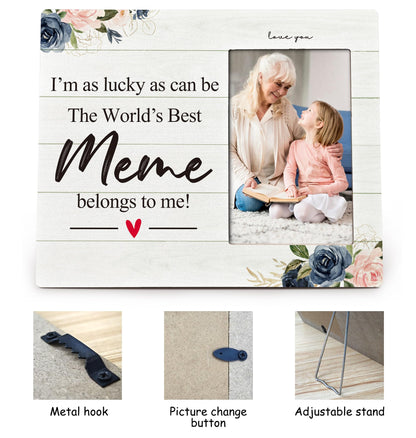 Meme Gifts 4X6 Picture Photo Frames, I Am As Lucky As Can Be The Best Meme Belong To Me Wood Photo Frame, Meme Christmas Birthday Mother’S Day Gifts Picture Frame for Wall Tabletop Display