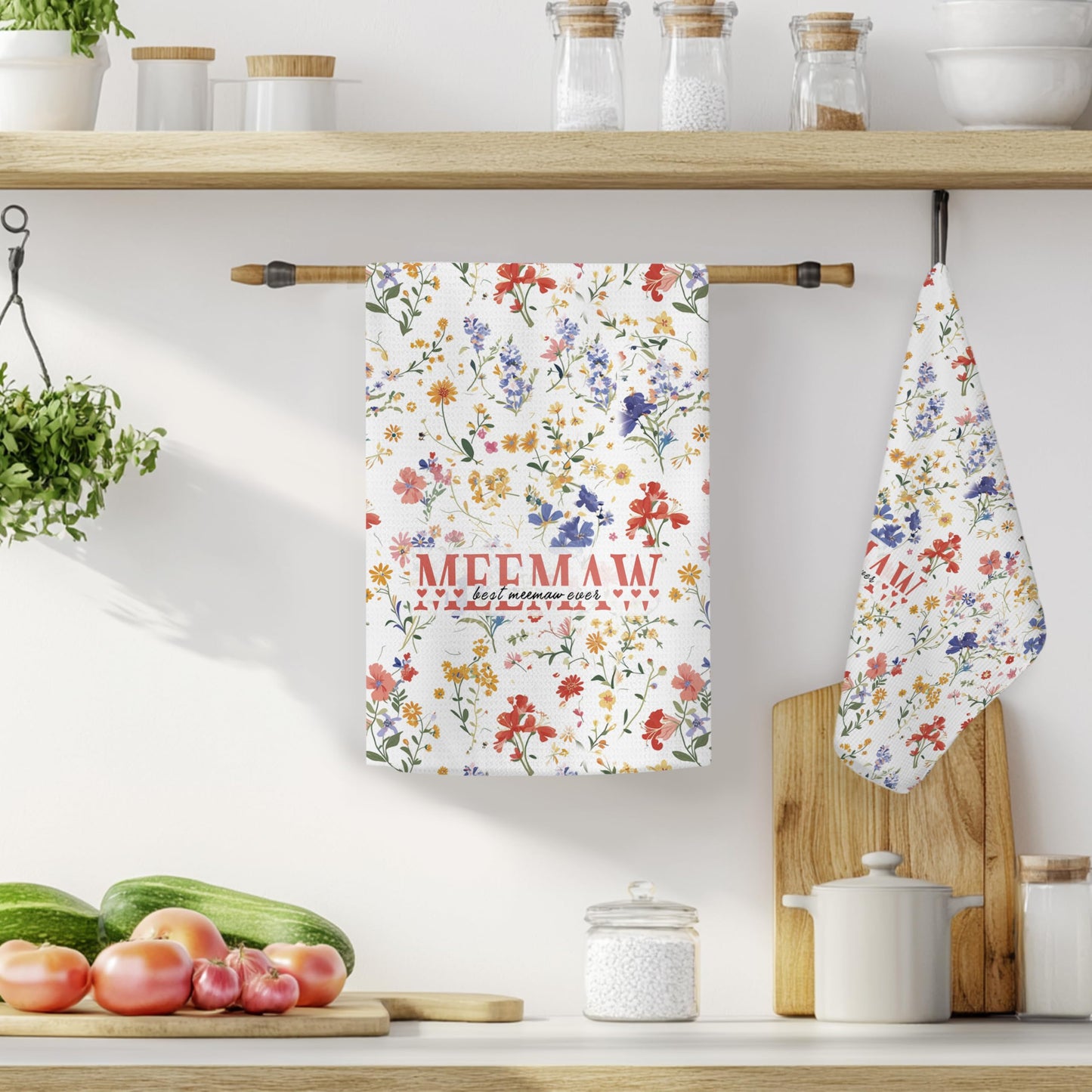 Rustic Floral Meemaw Grandma Kitchen Towels, Grandma Gifts from Grandkids Hand Towels for Bathroom Decor, Meemaw Grandmother Gifts Dish Tea Towel for Kitchen Decor, 16x24 Inch