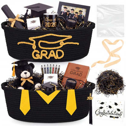 Colingmill 2 Pack 2026 Graduation Empty Gift Basket 14''x10''x5.5'' Woven Rope Basket Empty to Fill with Bag, Ribbon, Card, Tassel, DIY Congrat Gift for Class of 2026 Nurses Week