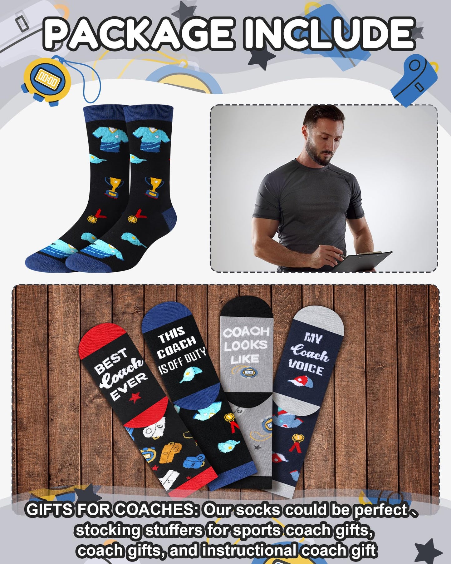 Ramede 4 Pairs Best Coach Socks for Men Funny Casual Cotton Crew Socks Coach Appreciation Gifts for Sports Coaches, Senior Night Team Party Favors