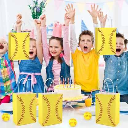 Hxezoc 12 Pieces Softball Gift Bags with Handle, Paper Treat Candy Bag Sport Favor Bags for Softball Theme Birthday Party Decoration Supplies