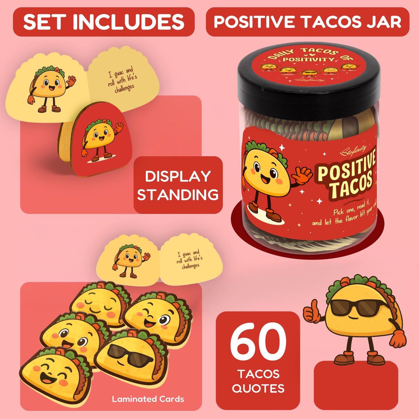 Stofinity Positive Taco Gifts For Birthday- Funny Affirmation Cards For Teen Girl Gift Trendy Stuff, Unique Coworker Christmas Gift For Women Friend, Thanksgiving Basket Gifts For Teacher