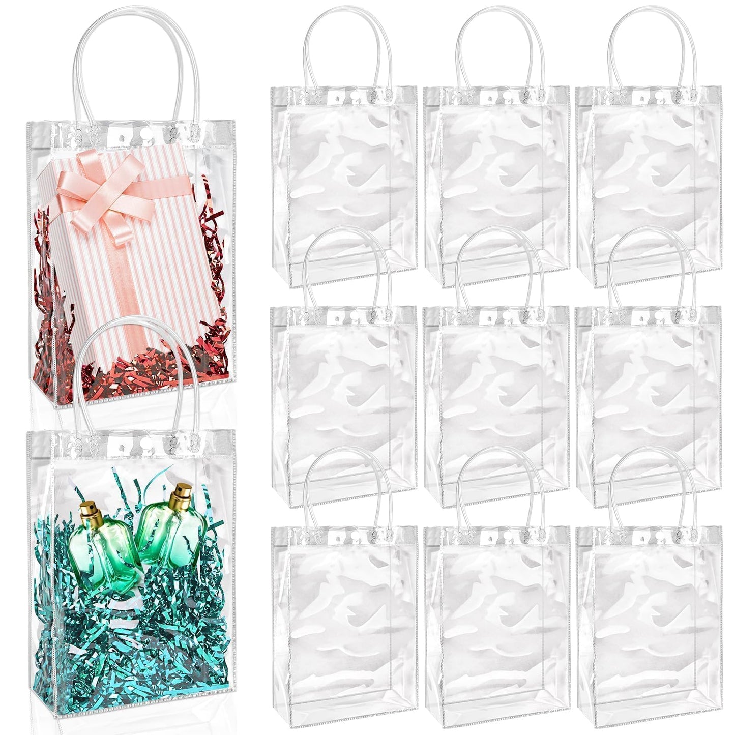 BadenBach 24 PCS Clear Gift Bags with Handles, 7.5 x 10.6 x 3.5 Inch Clear Plastic Party Favor Bag Transparent Goodie Tote Bag Gift Wrap Bags Bulk for Wedding Baby Shower Birthday Mother's Day