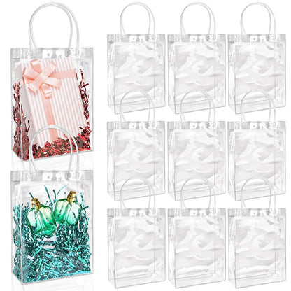 BadenBach 24 PCS Clear Gift Bags with Handles, 7.5 x 10.6 x 3.5 Inch Clear Plastic Party Favor Bag Transparent Goodie Tote Bag Gift Wrap Bags Bulk for Wedding Baby Shower Birthday Mother's Day