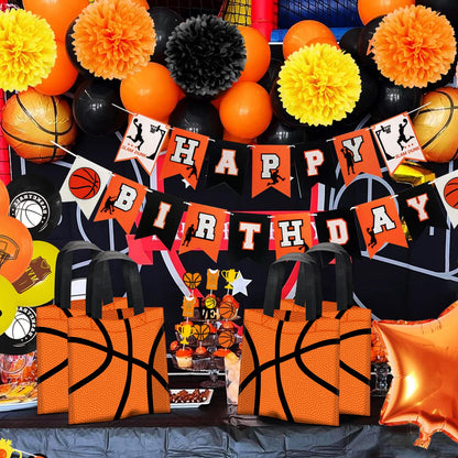 24 PCS Basketball Non-Woven Party Favor Bags with Handles Basketball Party Favor Bags Goodie Treat Candy Bag for Sports Theme Party Birthday 7.87 x 7.87 Inch