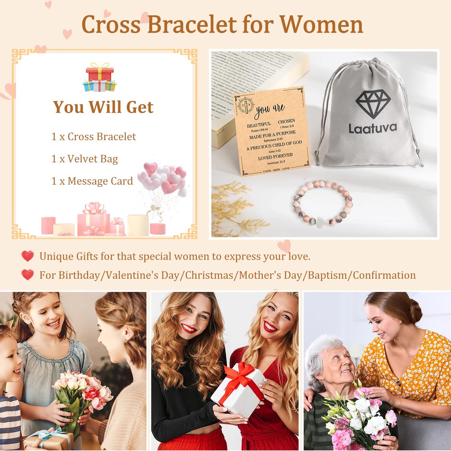 Christian Easter Gifts for Women, Easter Basket Stuffers Cross Bracelet, Inspirational Religious Birthday Bracelet for Her/Mom/Grandma/Daughter/Granddaughter/Friends/Sister/Godmother, Jesus Faith Jewelry