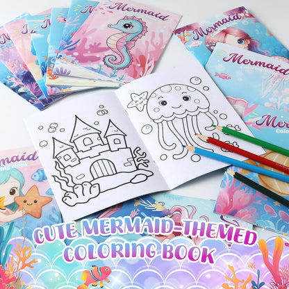 Liliful 144 Pcs Mermaid Coloring Book Bulk Mini Mermaid Theme Drawing Book with Sea Creature Shell Patterns Ocean Party Favors Goodie Bag Filler and Holiday Gifts