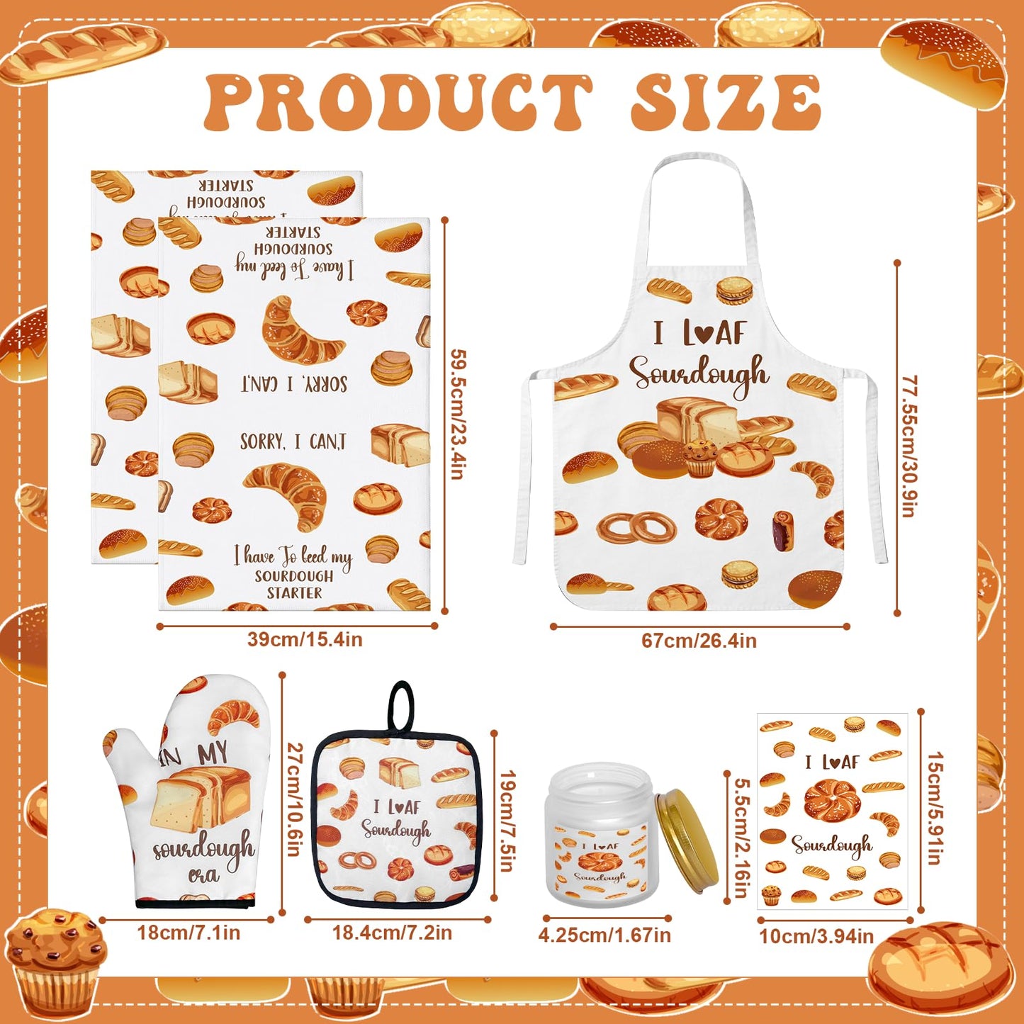 8 Pcs Mothers Day Sourdough Baking Gifts for Women Include Sourdough Bread Apron Towels Oven Mitt Pot Holder Aromatherapy Candle Socks Greeting Card for Bread Bakers Mom Sister Wife Aunt Lover