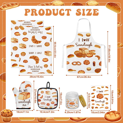 8 Pcs Mothers Day Sourdough Baking Gifts for Women Include Sourdough Bread Apron Towels Oven Mitt Pot Holder Aromatherapy Candle Socks Greeting Card for Bread Bakers Mom Sister Wife Aunt Lover
