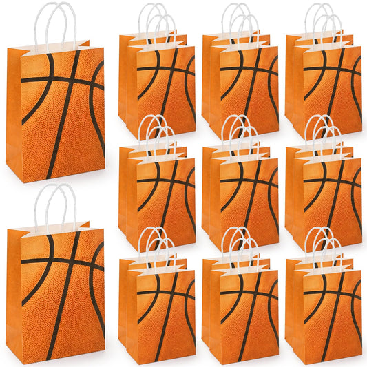 Jucoan 50 Pack Basketball Gift Bags with Handles, Bulk Basketball Party Favor Goodies Bags Snack Candies Treat Bags for Kids Birthday Party, Basketball Sports Team Tournament Gifts